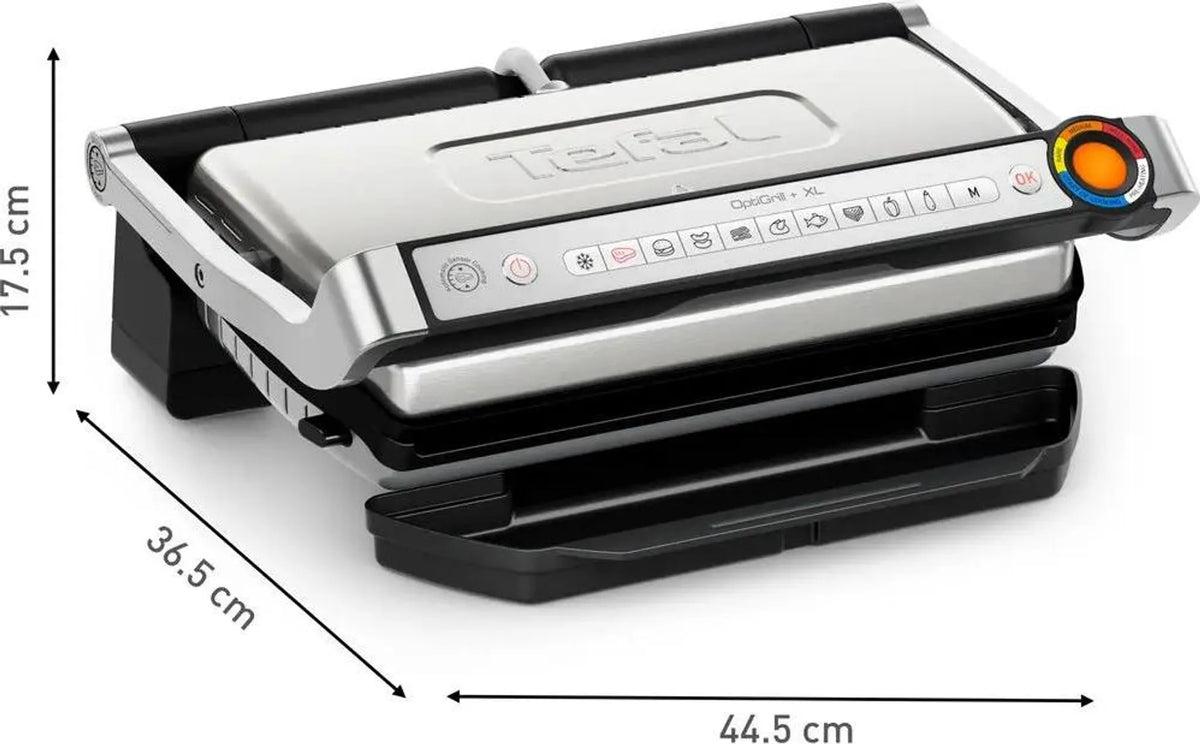 Tefal Optigrill+ XL GC727D10, crni, nehrđajući čelik, metal, pravokutni, tipke, 800 cm², 400 x 200 mm