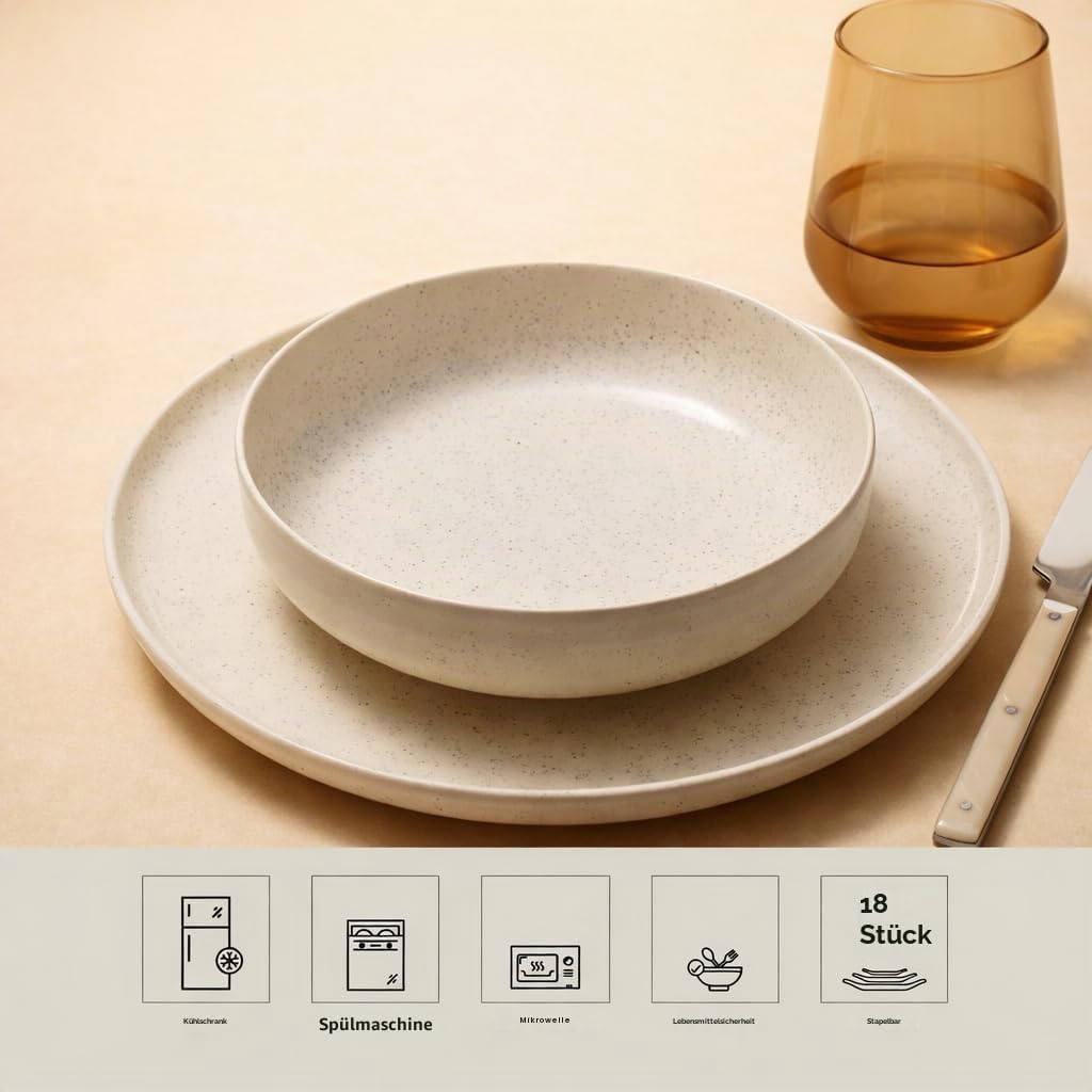 Kütahya Porselen Moderna 18-djelni set posuđa za 6 osoba – visoko kvalitetni porcelan, bezbedno za mašinu za sudove, krem