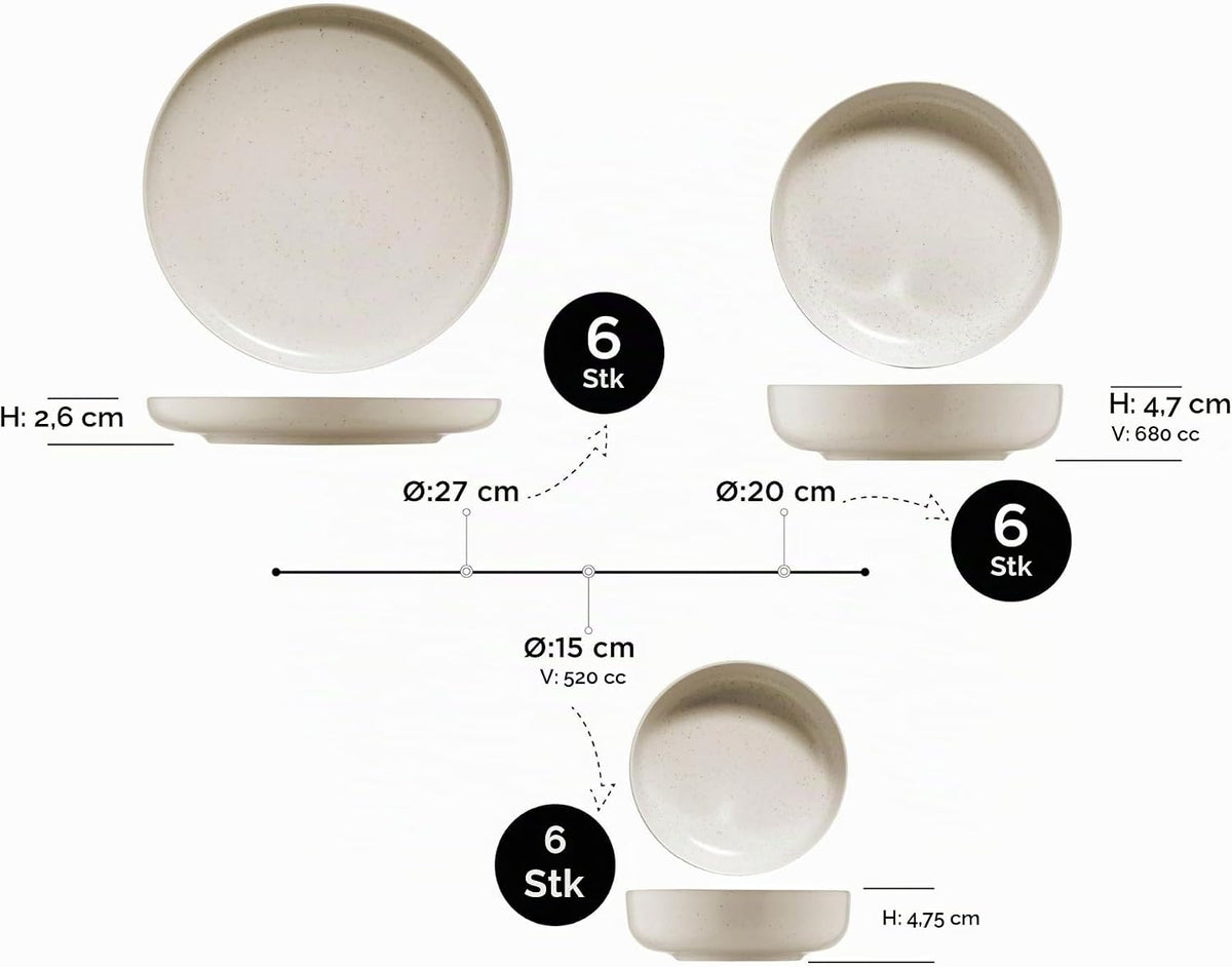 Kütahya Porselen Moderna 18-djelni set posuđa za 6 osoba – visoko kvalitetni porcelan, bezbedno za mašinu za sudove, krem