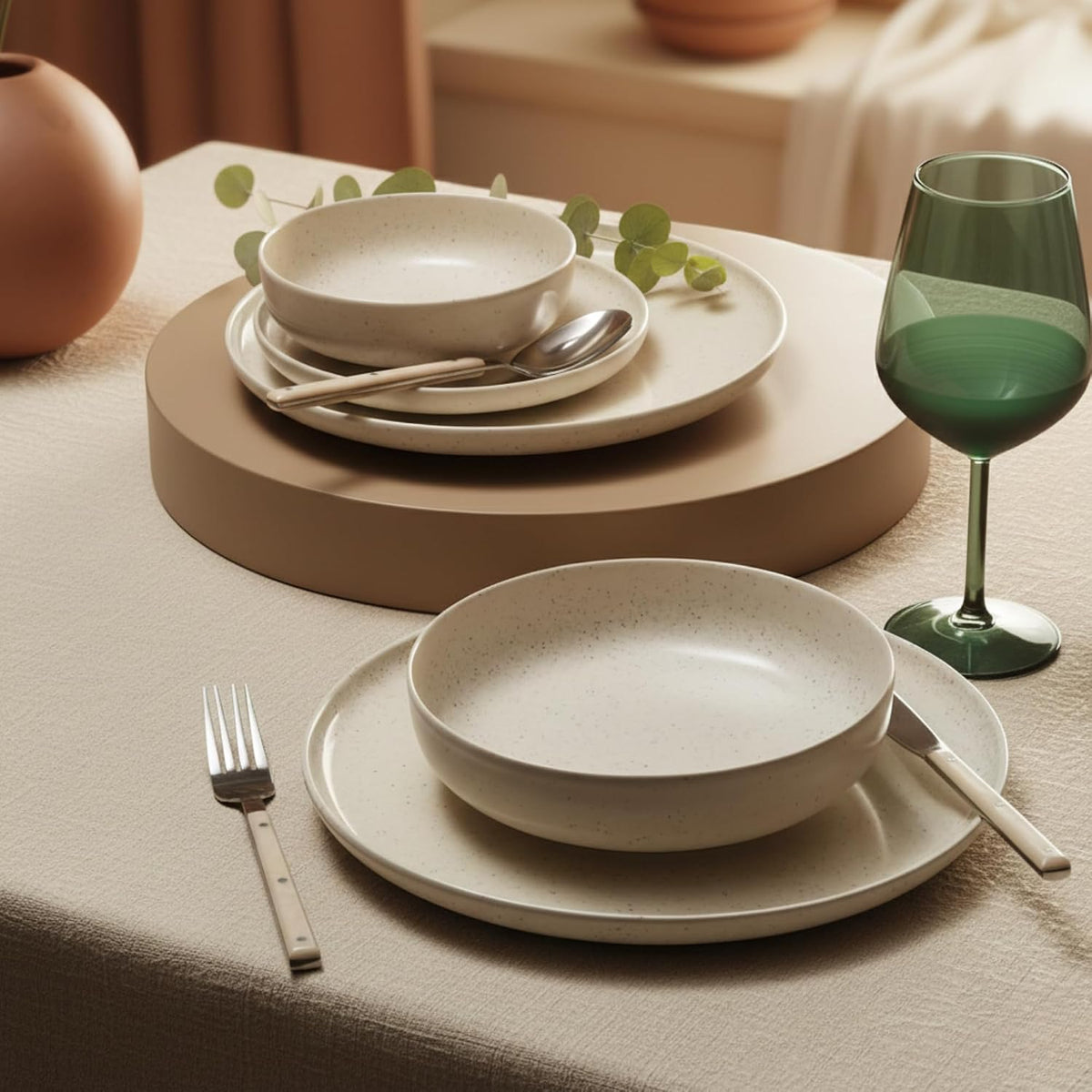Kütahya Porselen Moderna 18-djelni set posuđa za 6 osoba – visoko kvalitetni porcelan, bezbedno za mašinu za sudove, krem
