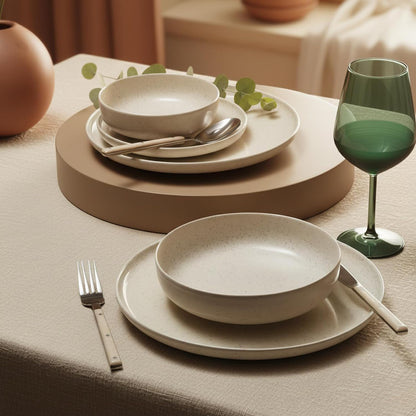 Kütahya Porselen Moderna 18-djelni set posuđa za 6 osoba – visoko kvalitetni porcelan, bezbedno za mašinu za sudove, krem