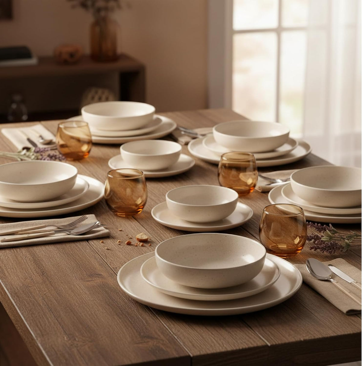 Kütahya Porselen Moderna 18-djelni set posuđa za 6 osoba – visoko kvalitetni porcelan, bezbedno za mašinu za sudove, krem