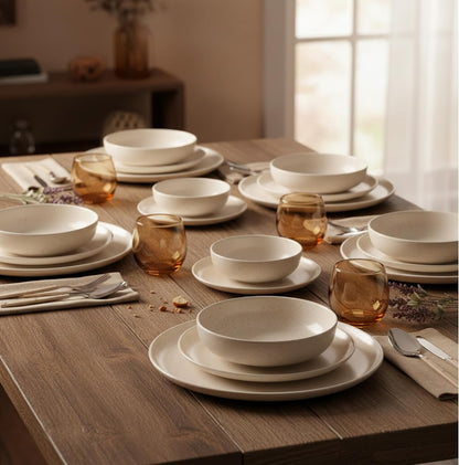 Kütahya Porselen Moderna 18-djelni set posuđa za 6 osoba – visoko kvalitetni porcelan, bezbedno za mašinu za sudove, krem