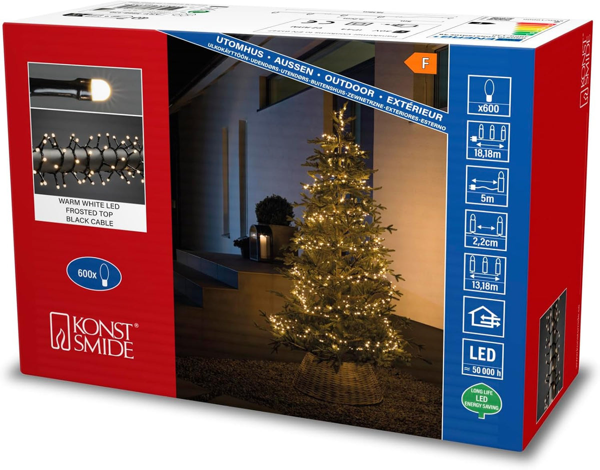 Konstsmide Micro LED kompaktne lampice, 600 toplo bijelih dioda, vanjski transformator, crni kabel - 3868-130, 3868-130EE, toplo bijela, 600 LED lampica