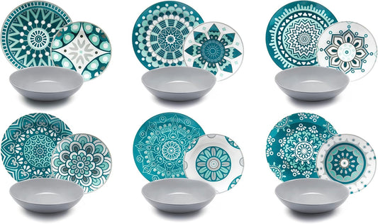 Excelsa Mandala – 18-dijelni set porculanskog posuđa za 6 osoba, plavo-sivi