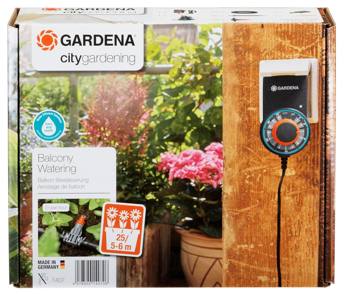 GARDENA city gardening sustav za zalijevanje balkona: potpuno automatski set za zalijevanje žardinjera za cvijeće do 6 m dužine, 13 programa (1407-20)