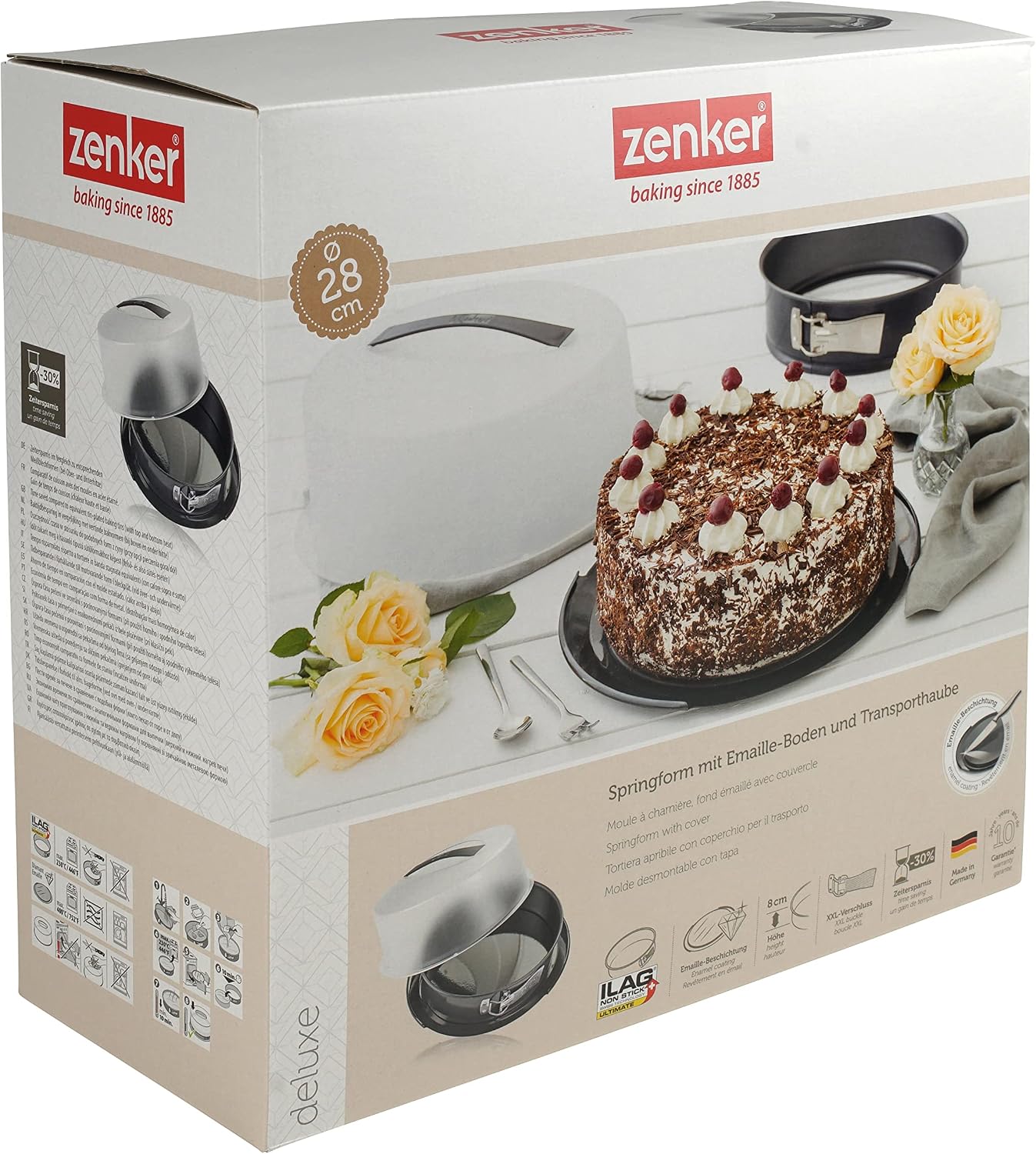 Zenker Springform rectangular Deluxe s ravnim dnom – Crna-Metalik (33,5 x 33,5 x 14 cm / Ø28 cm)