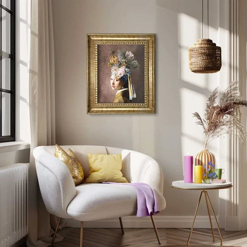 Orangewallz „Pearl and Flowers“ – elegantna zidna slika u baroknom okviru, 65 × 55 cm