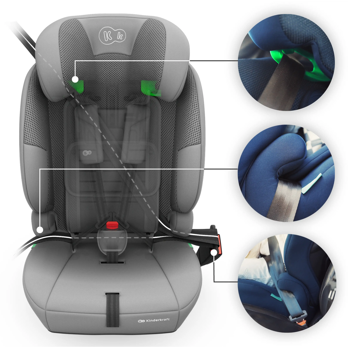 Kinderkraft COMFORT UP 2 PLUS i-Size – dječije autosjedalo 76–150 cm, sivo